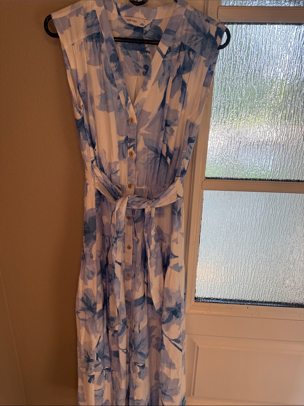 Nine West White Maxi Dress with Blue Floral Print